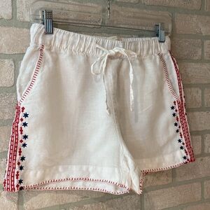 Cynthia Rowley 100% Linen Embroidered Patriotic Beach Shorts Women’s Size Small